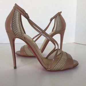 Beige Slikova 100 Resille Patent Lace Pumps